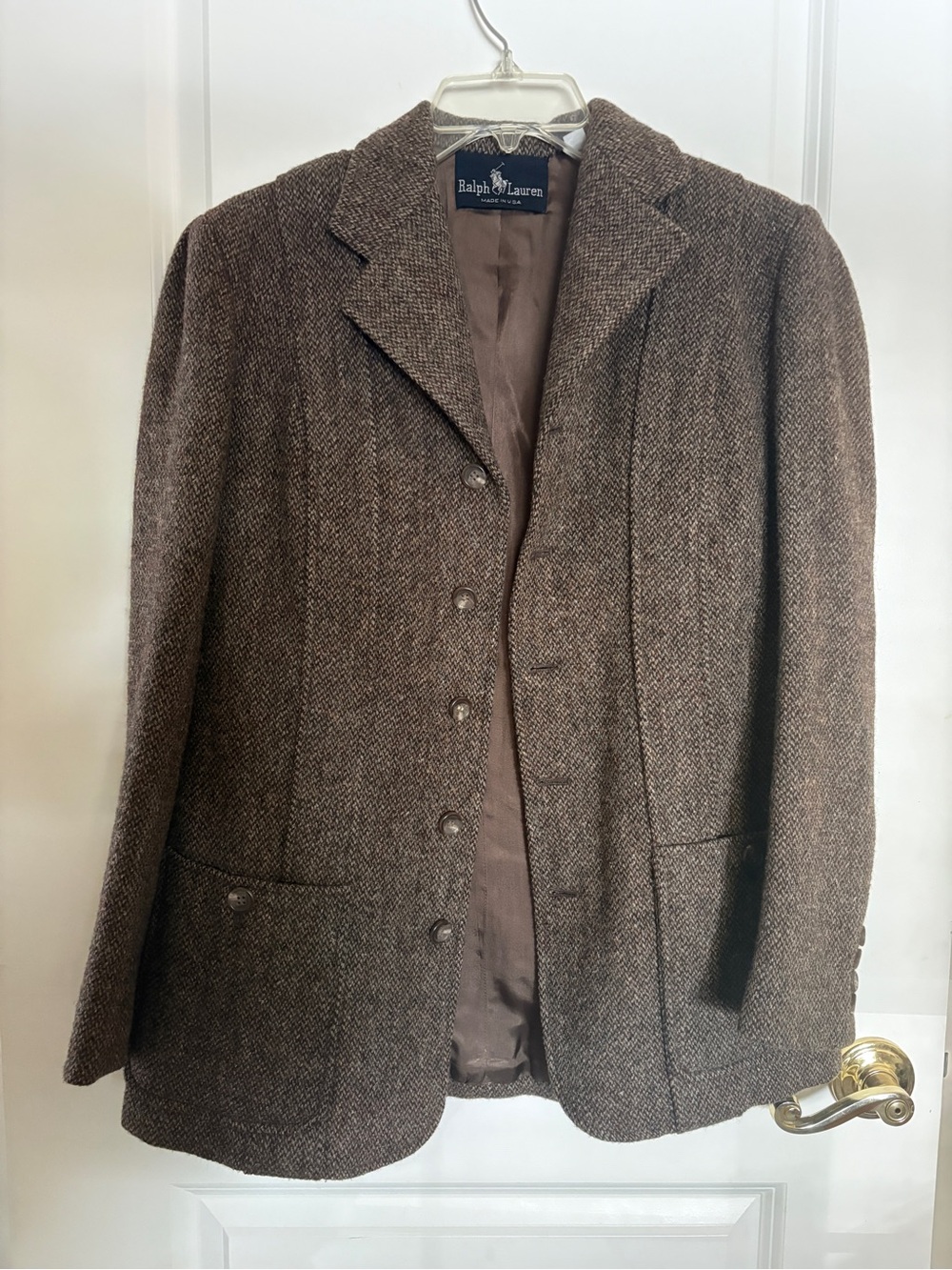 Vintage Ralph Lauren Brown Wool Blazer Made in USA Structured Shoulder Size 8